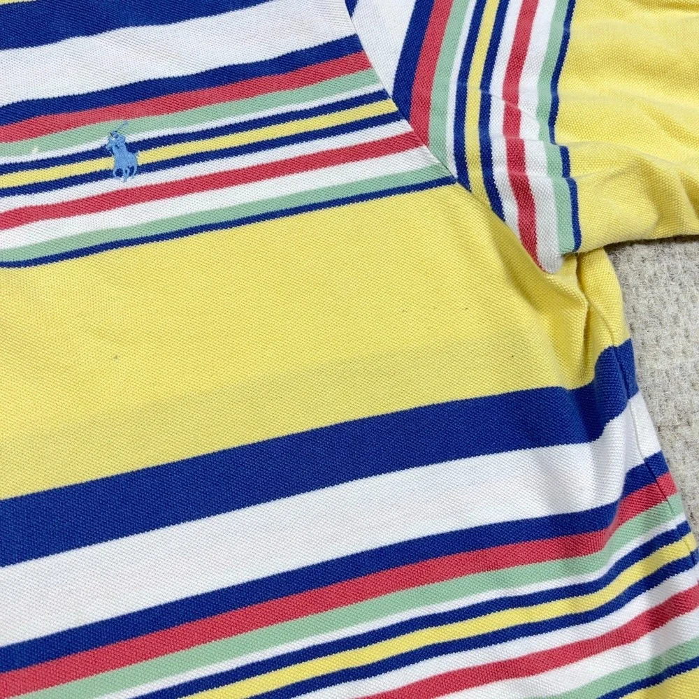 Polo Ralph Lauren Polo Shirt Men 2XB Yellow Blue Striped Mesh Rugby VTG Y2K *